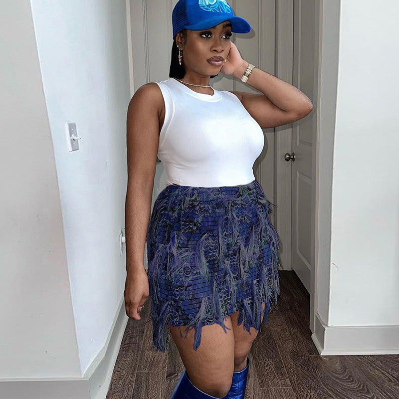 MARIA™ – Chic Fringe Detail High-Waist Mini Skirt